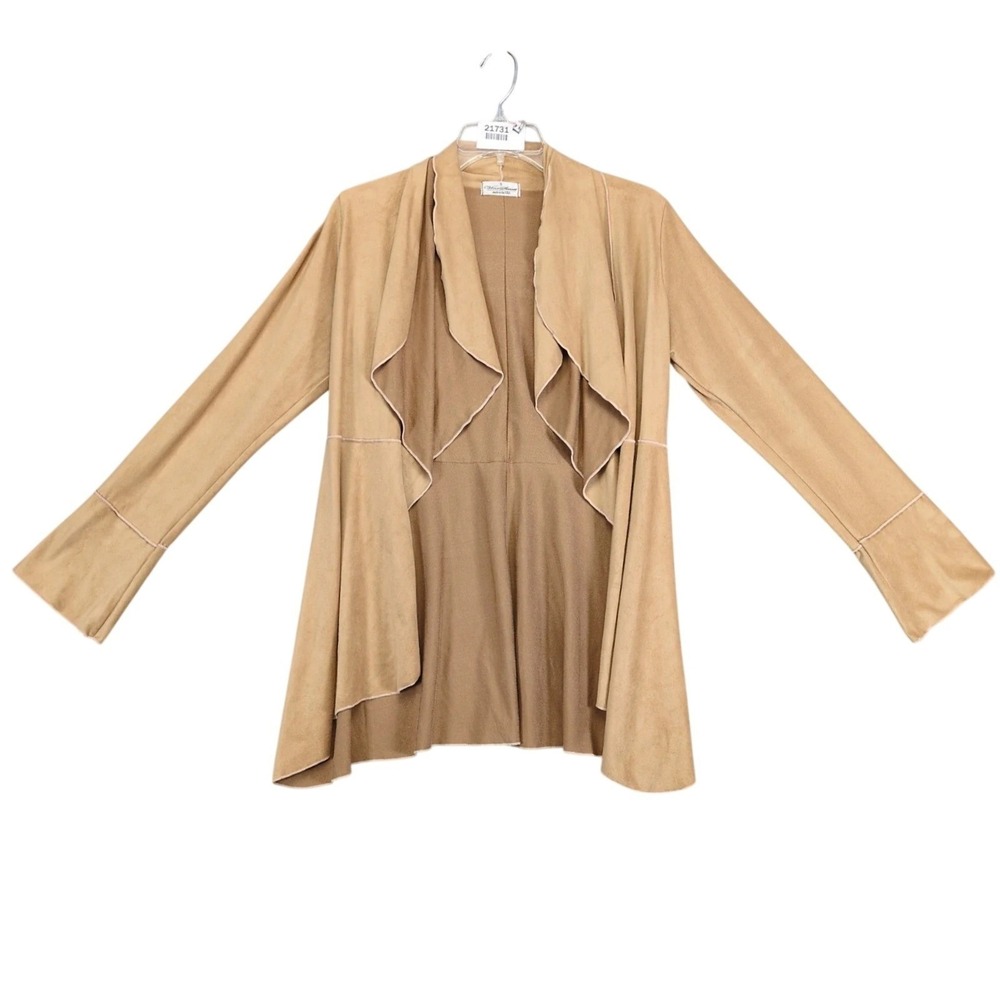 Vine Street Faux Suede Waterfall Cardigan Womens S Beige Open Front USA Western